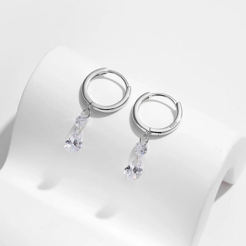 Brincos Argola com Pingente Gota D'Água em Prata 925