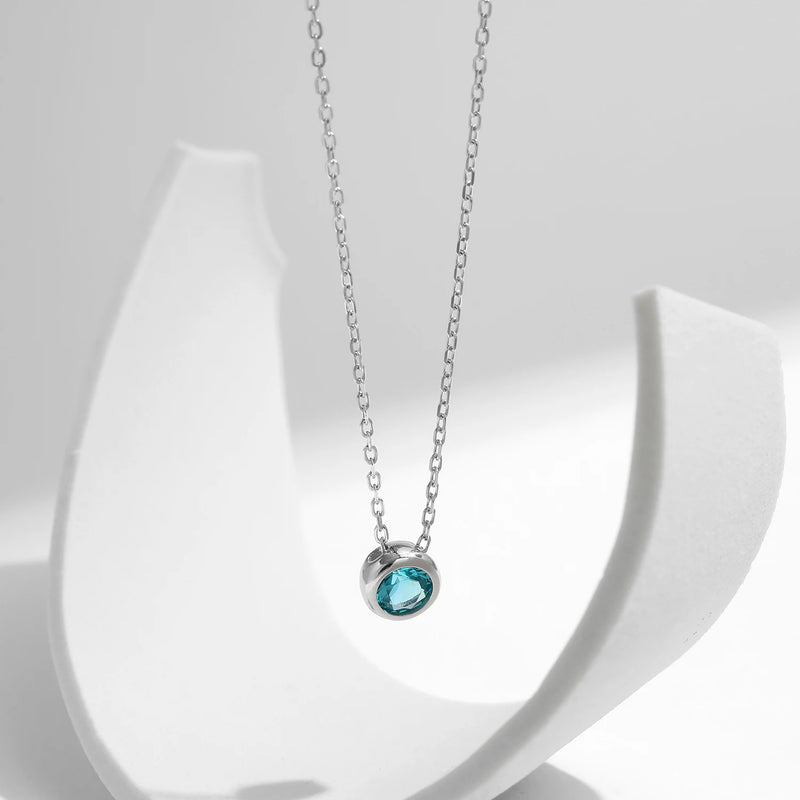 Colar com Pingente Redondo Teal em Prata 925