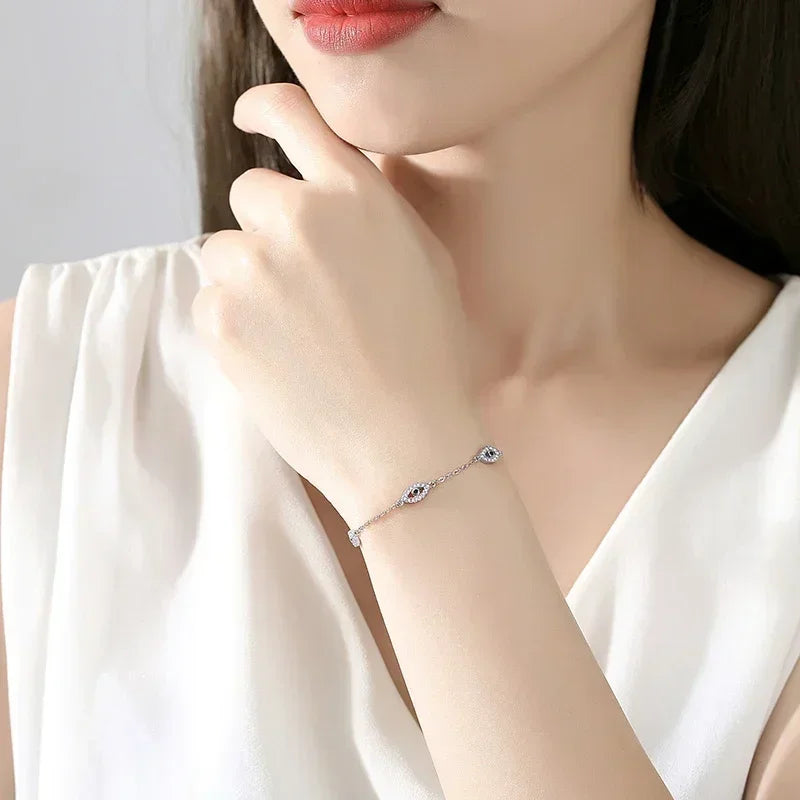 Pulseira Olho Grego em Prata 925 com Zircônias Ajustável