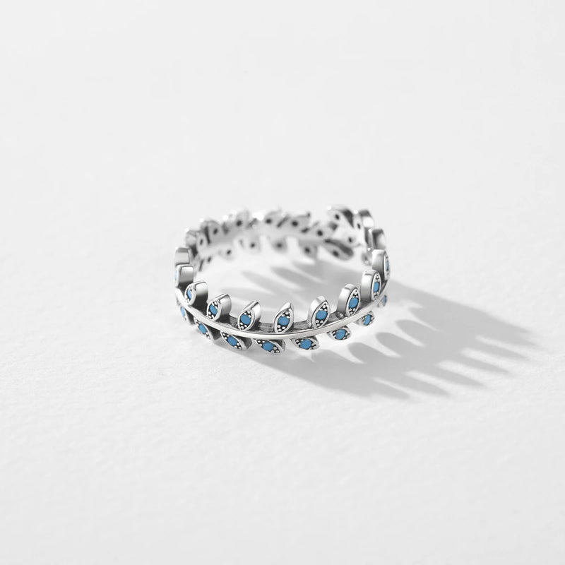 Anel Botanical Turquoise em Prata 925 com Cristais - Ajustável