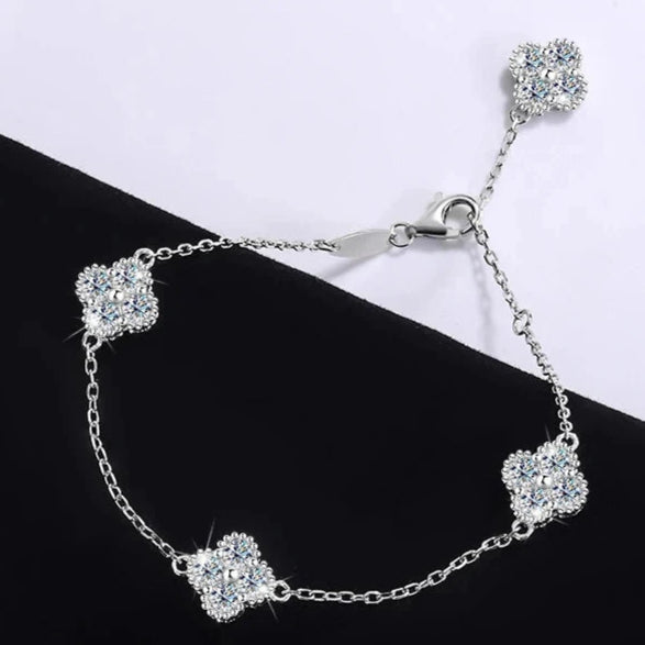 Pulseira Moissanita 2.4CT com Trevo da Sorte – Prata Esterlina 925