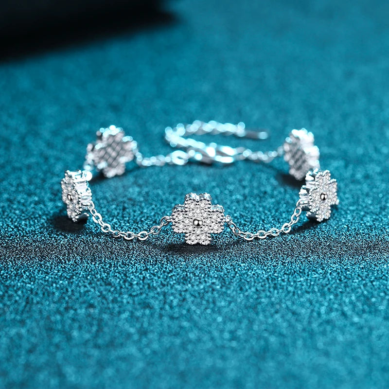 Pulseira Trevo de Quatro Folhas de Moissanita e Prata 925