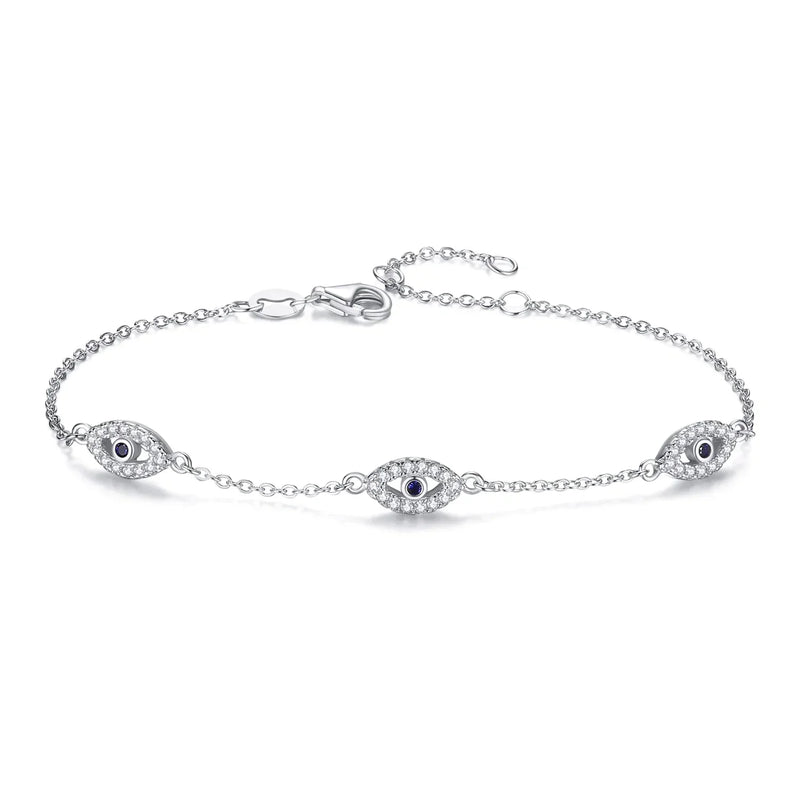 Pulseira Olho Grego em Prata 925 com Zircônias Ajustável