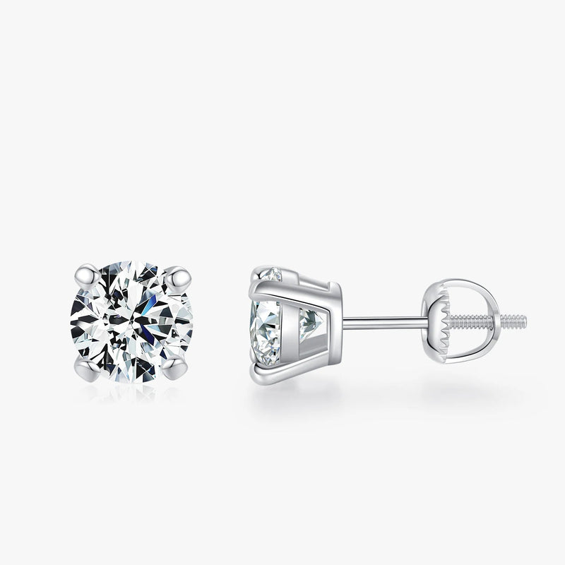 Brincos Solitários de Moissanita D Color 1CT – Prata 925