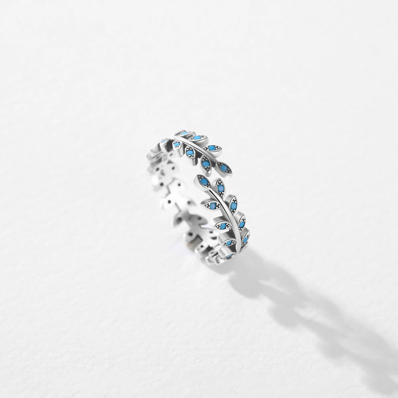 Anel Botanical Turquoise em Prata 925 com Cristais - Ajustável