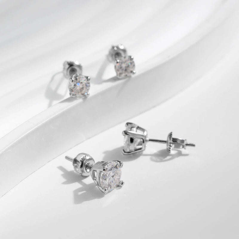 Brincos Solitários de Moissanita D Color 1CT – Prata 925