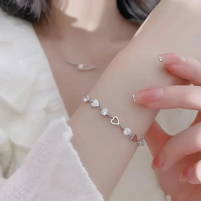 Pulseira Coração com Zircônia em Prata 925