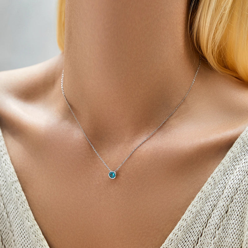 Colar com Pingente Redondo Teal em Prata 925