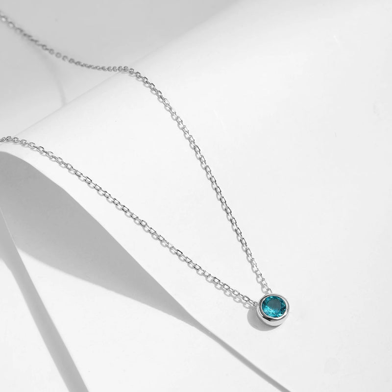 Colar com Pingente Redondo Teal em Prata 925
