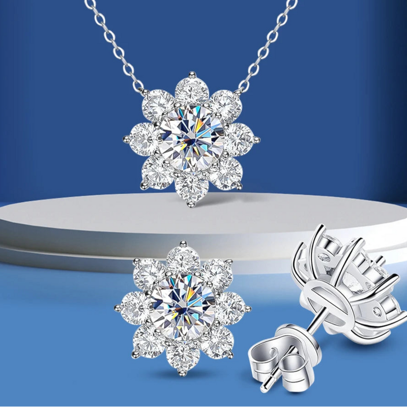 Conjunto de Joias em Prata 925 Girassol com Moissanita 2ct