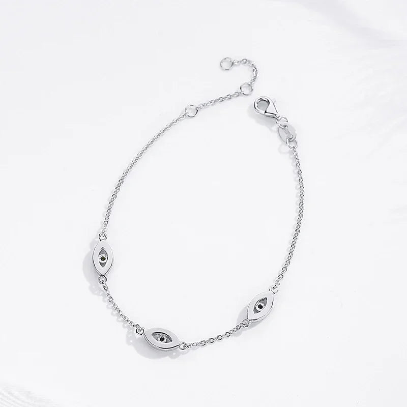 Pulseira Olho Grego em Prata 925 com Zircônias Ajustável