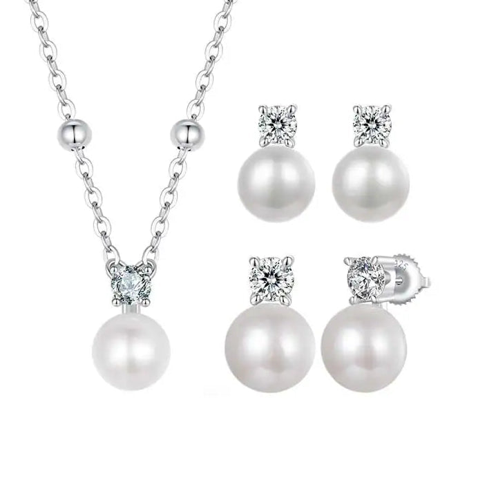 Conjunto Colar e 2 Brincos Gota – Moissanite 1CT e Pérola Natural em Prata 925